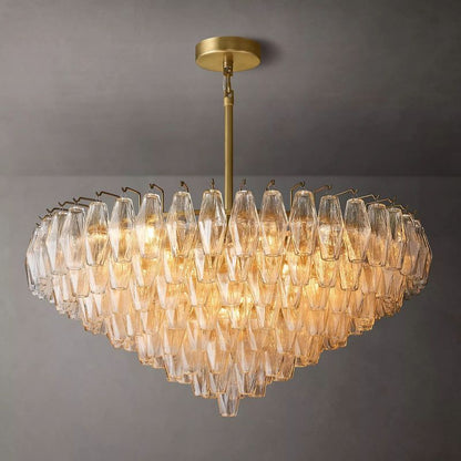 Chara Glass Tiered Round Chandelier 37" chandeliers for dining room,chandeliers for stairways,chandeliers for foyer,chandeliers for bedrooms,chandeliers for kitchen,chandeliers for living room Rbrights Lacquered Burnished Brass Clear 