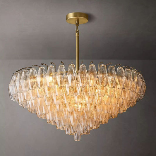 Chara Glass Tiered Round Chandelier 37" chandeliers for dining room,chandeliers for stairways,chandeliers for foyer,chandeliers for bedrooms,chandeliers for kitchen,chandeliers for living room Rbrights Lacquered Burnished Brass Clear 