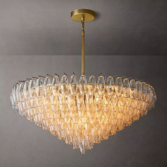 Chara Glass Tiered Round Chandelier 47" chandeliers for dining room,chandeliers for stairways,chandeliers for foyer,chandeliers for bedrooms,chandeliers for kitchen,chandeliers for living room Rbrights Lacquered Burnished Brass Clear 