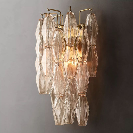 Chara Glass Wall Lamp (short) wall sconce for bedroom,wall sconce for dining room,wall sconce for stairways,wall sconce for foyer,wall sconce for bathrooms,wall sconce for kitchen,wall sconce for living room Rbrights Lacquered Burnished Brass Clear 