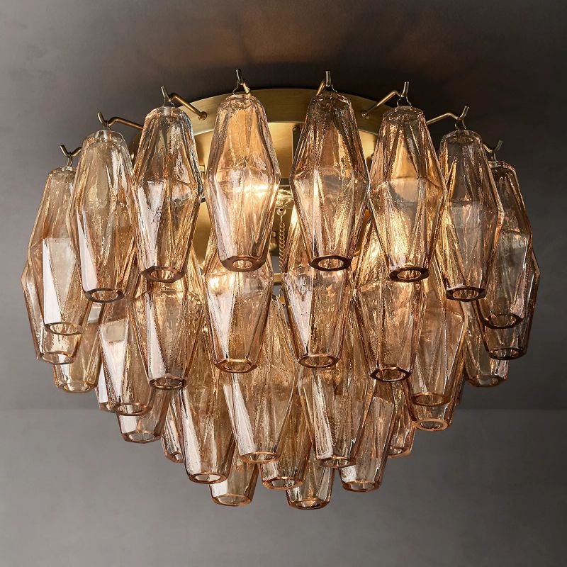 Chara Glass Flushmount 17" chandeliers for dining room,chandeliers for stairways,chandeliers for foyer,chandeliers for bedrooms,chandeliers for kitchen,chandeliers for living room Rbrights Lacquered Burnished Brass Smoke 