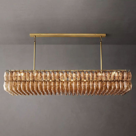 Chara Glass Rectangular Chandelier 74" chandeliers for dining room,chandeliers for stairways,chandeliers for foyer,chandeliers for bedrooms,chandeliers for kitchen,chandeliers for living room Rbrights Lacquered Burnished Brass Smoke 