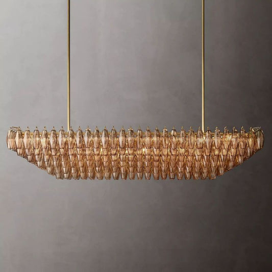 Chara Smoke Glass Tiered Rectangular Chandelier 74" chandeliers for dining room,chandeliers for stairways,chandeliers for foyer,chandeliers for bedrooms,chandeliers for kitchen,chandeliers for living room Rbrights Lacquered Burnished Brass  