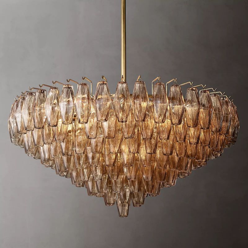 Chara Glass Tiered Round Chandelier 37" chandeliers for dining room,chandeliers for stairways,chandeliers for foyer,chandeliers for bedrooms,chandeliers for kitchen,chandeliers for living room Rbrights Lacquered Burnished Brass Smoke 