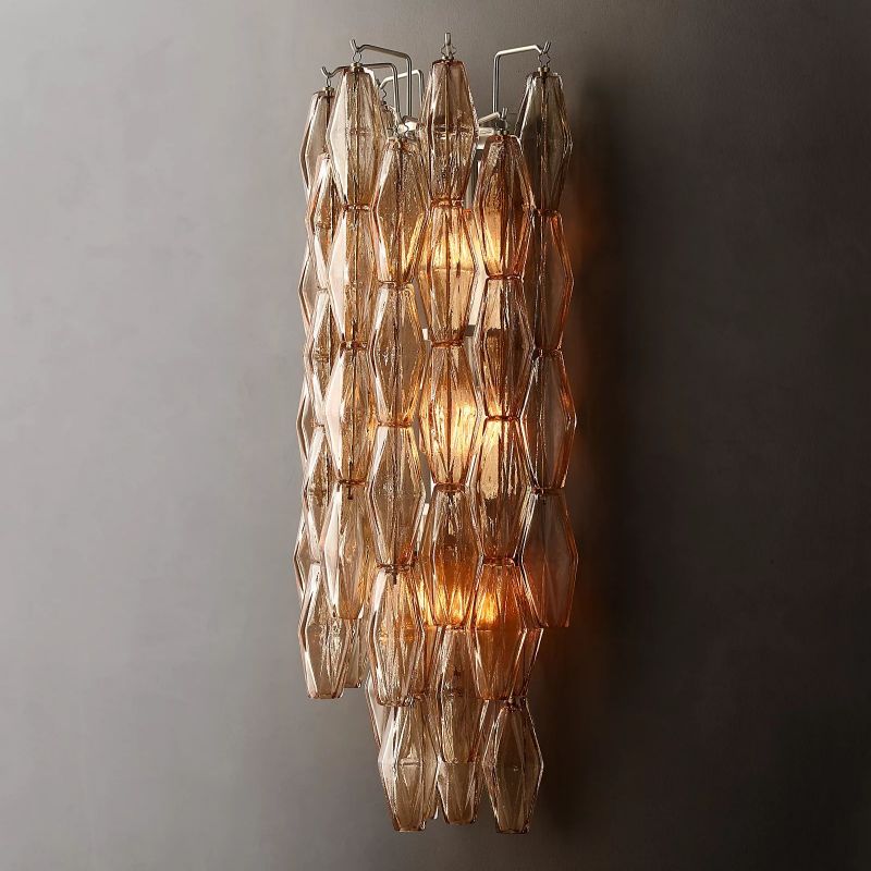 Chara Glass Wall Lamp (long) wall sconce for bedroom,wall sconce for dining room,wall sconce for stairways,wall sconce for foyer,wall sconce for bathrooms,wall sconce for kitchen,wall sconce for living room Rbrights Satin Nickel Smoke 