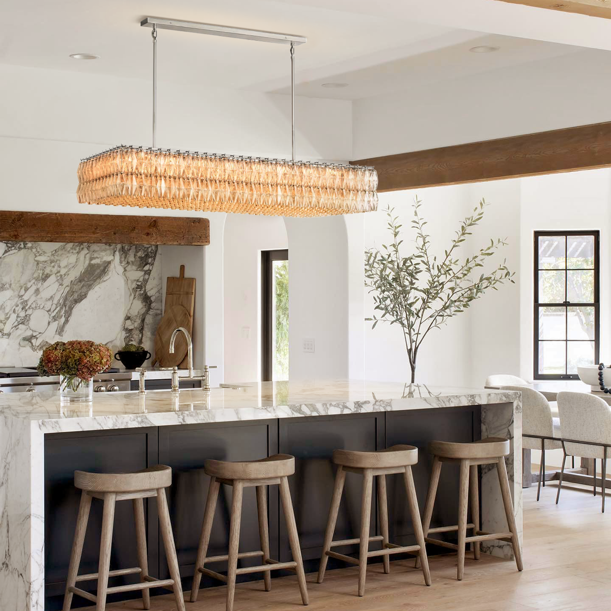 Chara Glass Rectangular Chandelier 74"W-MEET LIGHTING