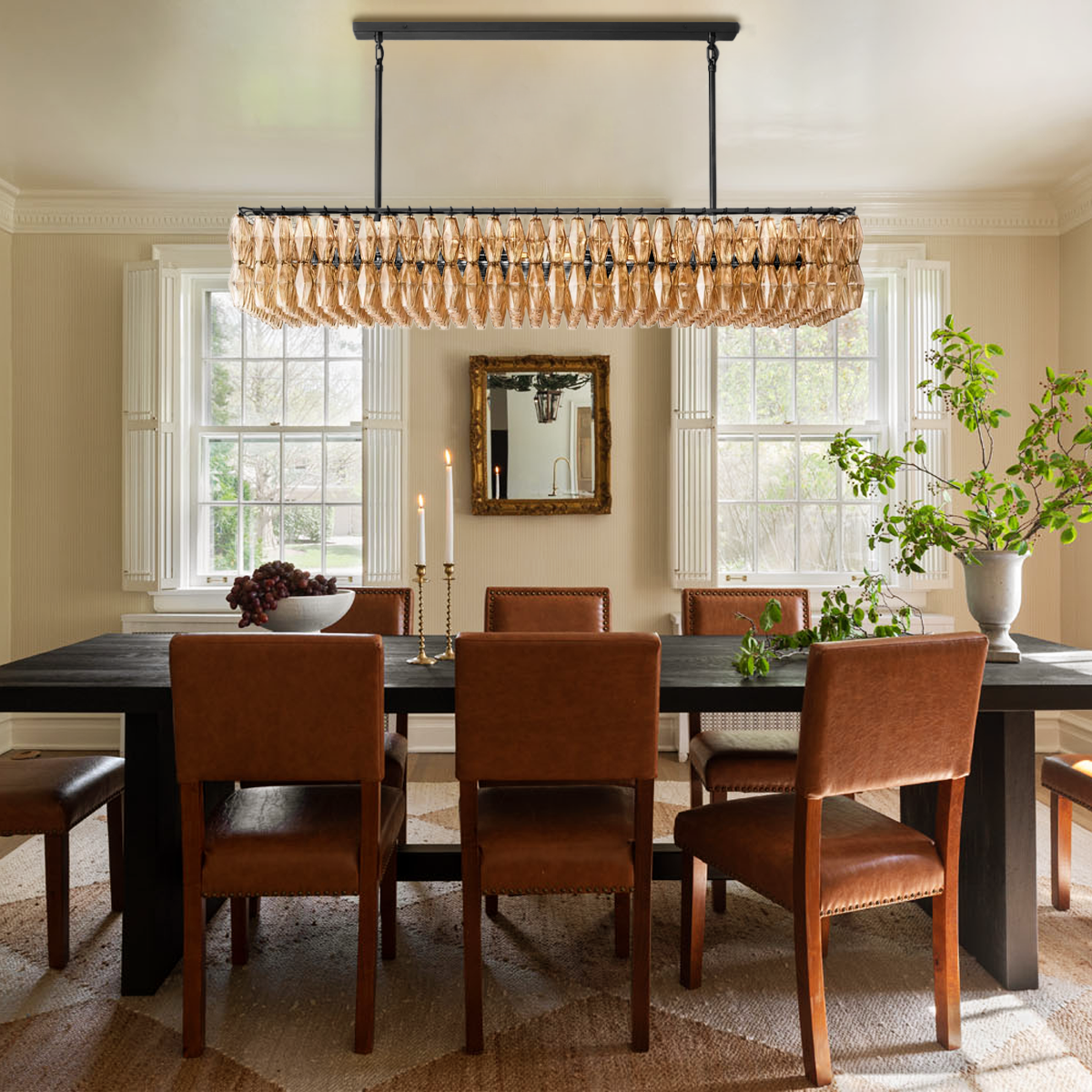 Chara Glass Rectangular Chandelier 74"W-MEET LIGHTING