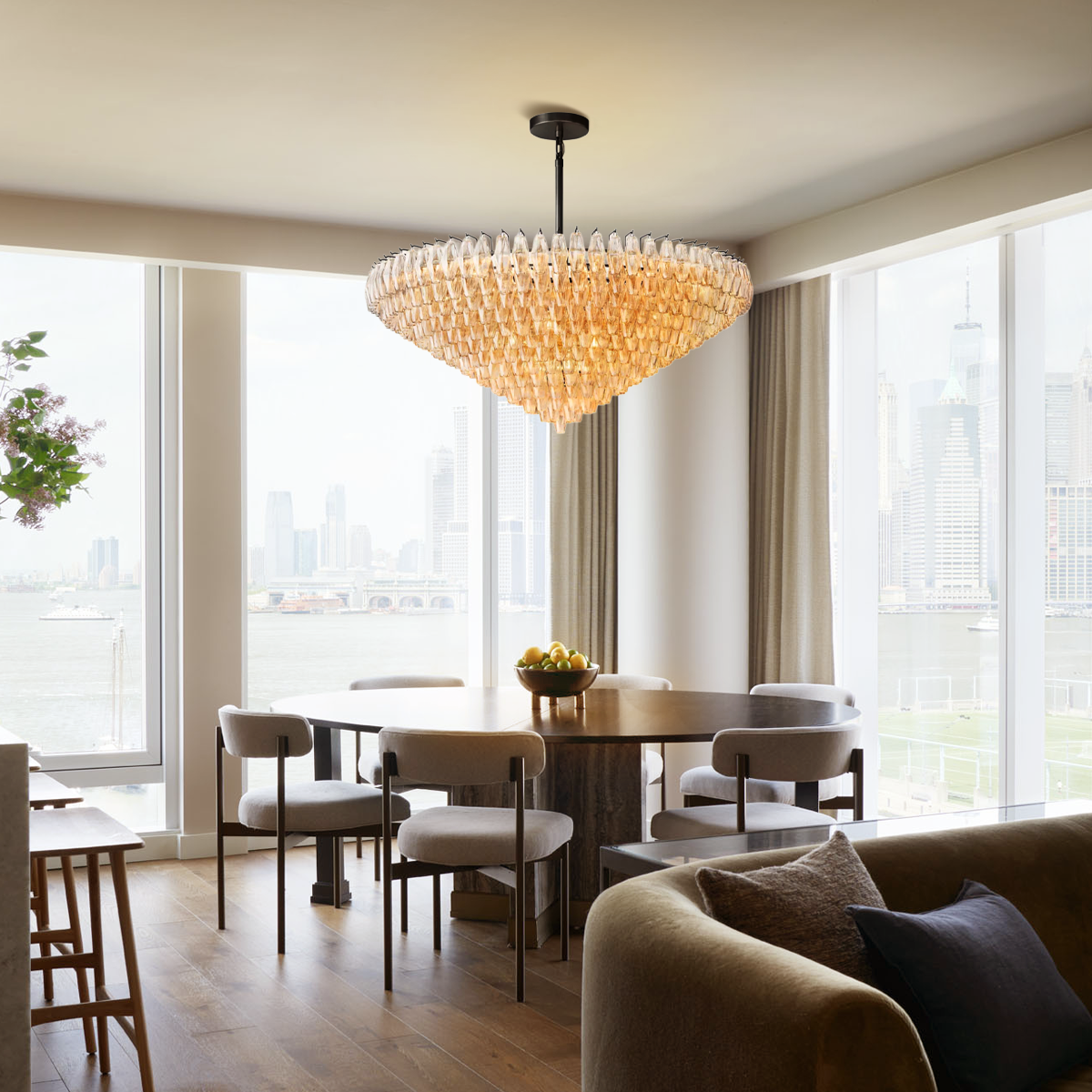 Chara Glass Tiered Round Chandelier 61"-MEET LIGHTING