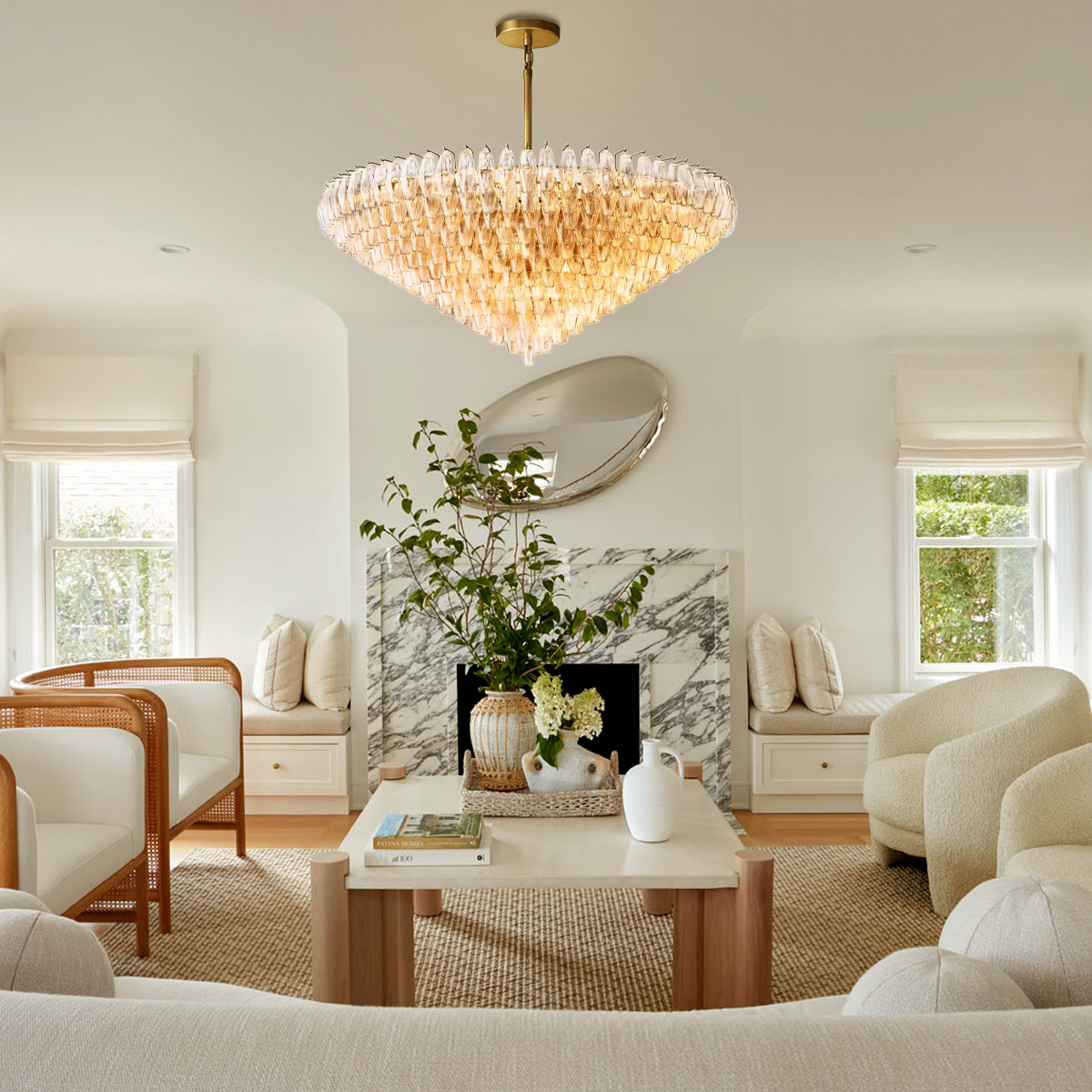 Chara Glass Tiered Round Chandelier 61"-MEET LIGHTING