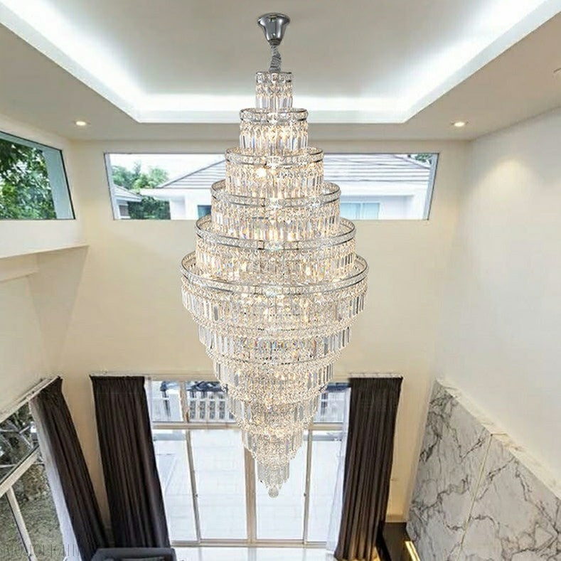 Chrome Extra Large Crystal Chandelier for Foyer Staircase Living Room Entrance Ceiling Light Fixture In Silver-MEET LIGHTING