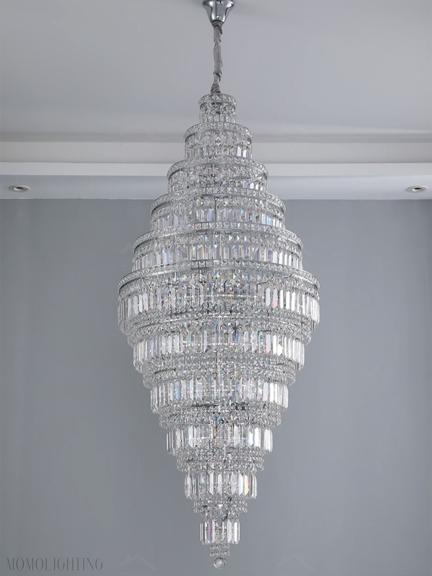 Chrome Extra Large Crystal Chandelier for Foyer Staircase Living Room Entrance Ceiling Light Fixture In Silver-MEET LIGHTING