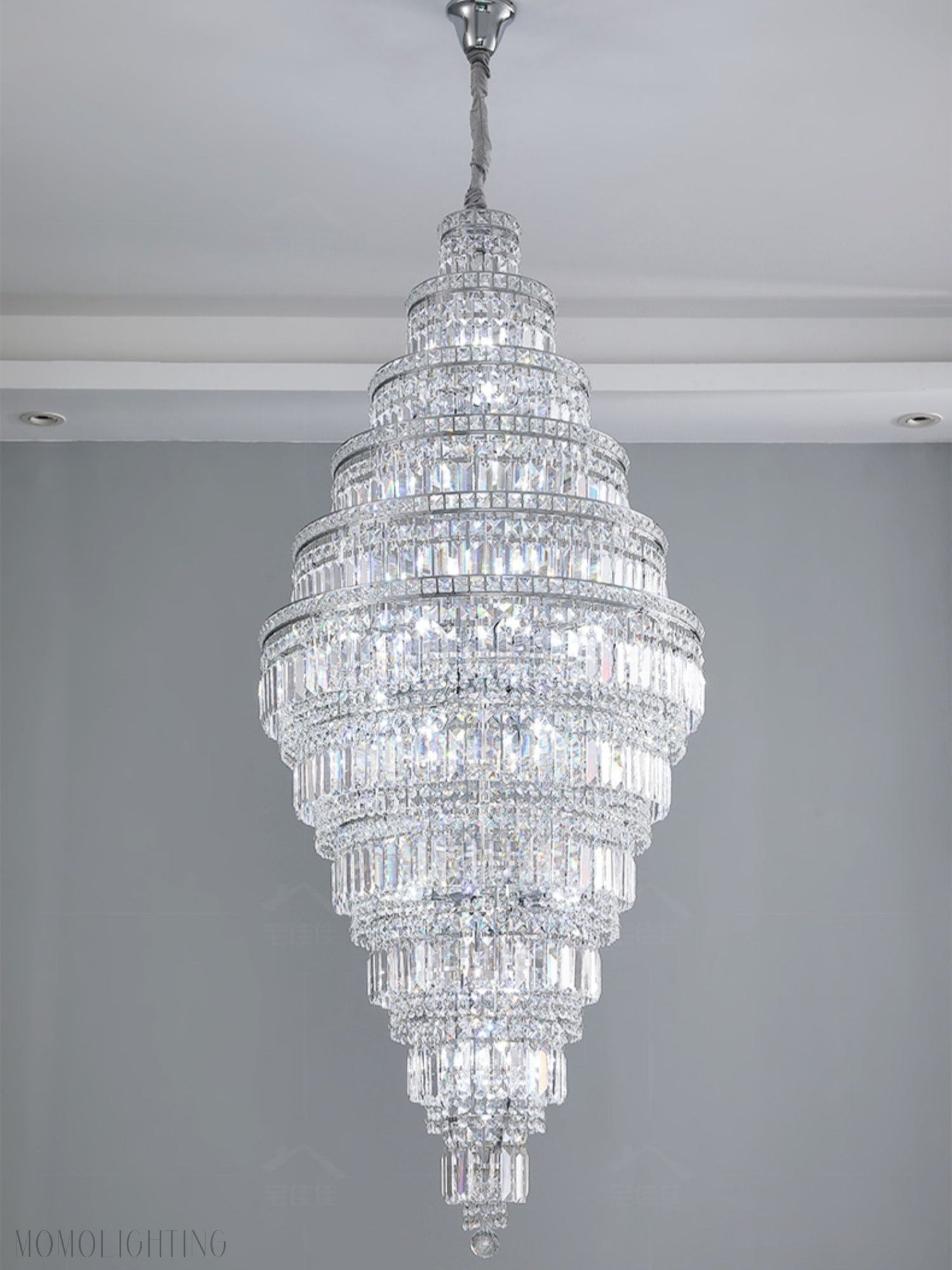 Chrome Extra Large Crystal Chandelier for Foyer Staircase Living Room Entrance Ceiling Light Fixture In Silver-MEET LIGHTING