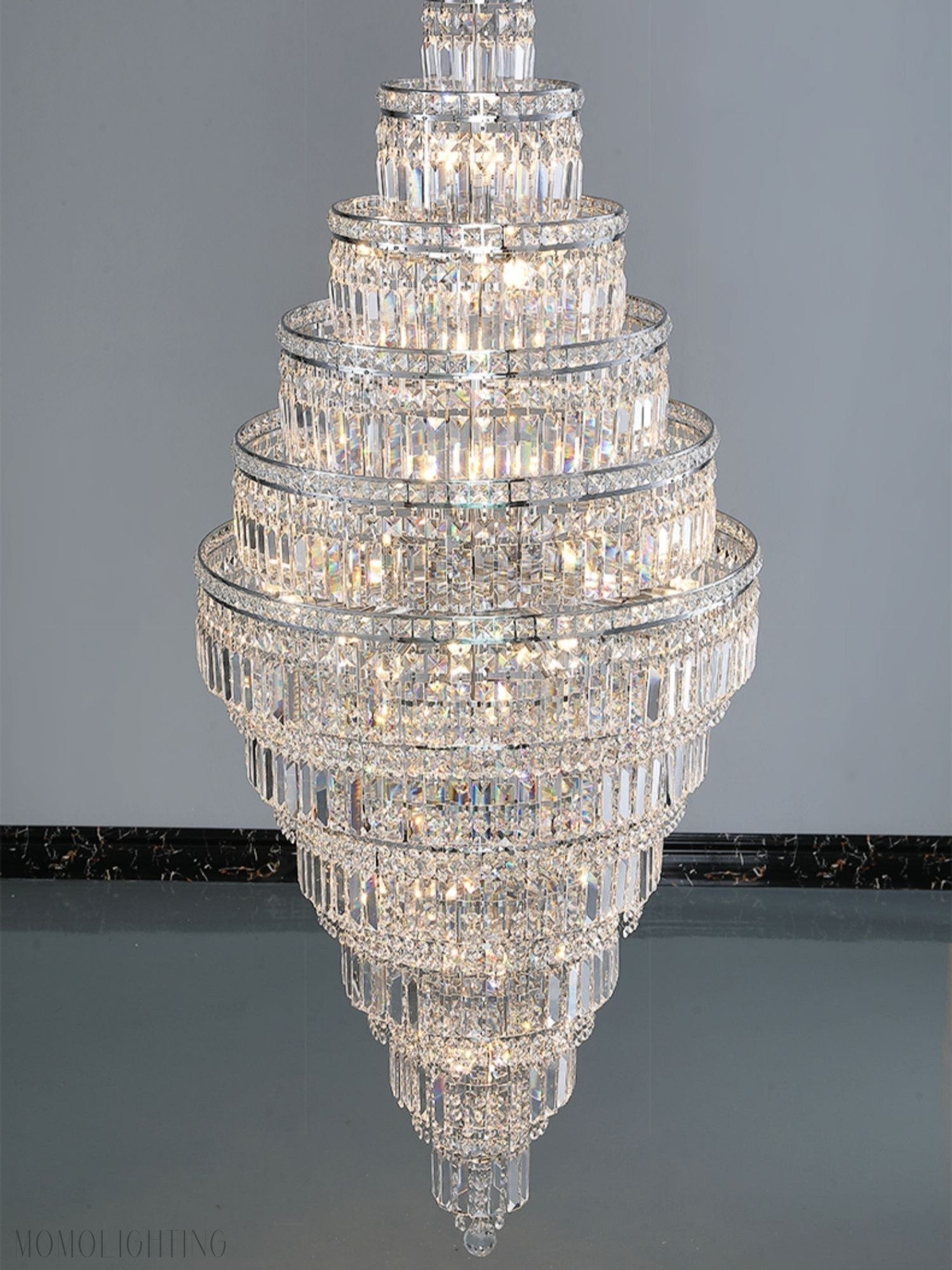 Chrome Extra Large Crystal Chandelier for Foyer Staircase Living Room Entrance Ceiling Light Fixture In Silver-MEET LIGHTING