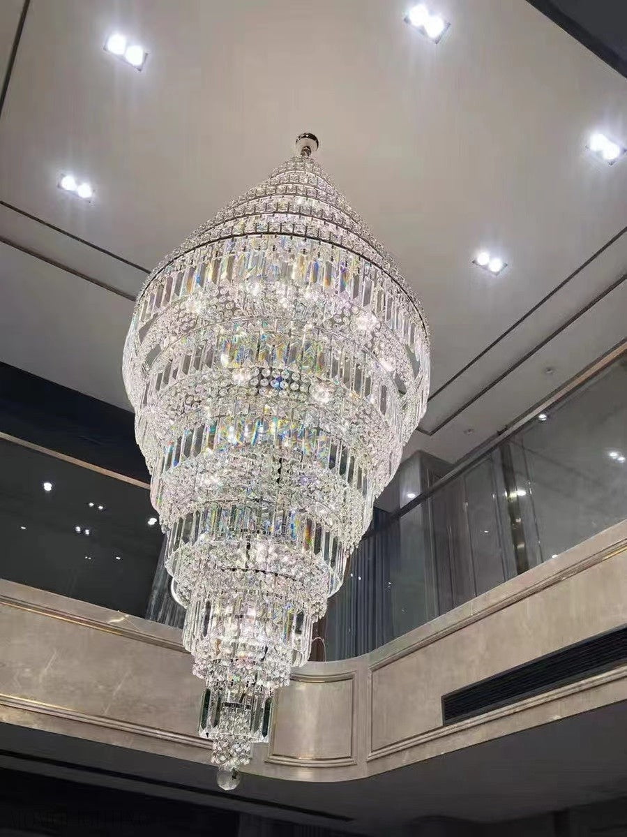 Chrome Extra Large Crystal Chandelier for Foyer Staircase Living Room Entrance Ceiling Light Fixture In Silver-MEET LIGHTING
