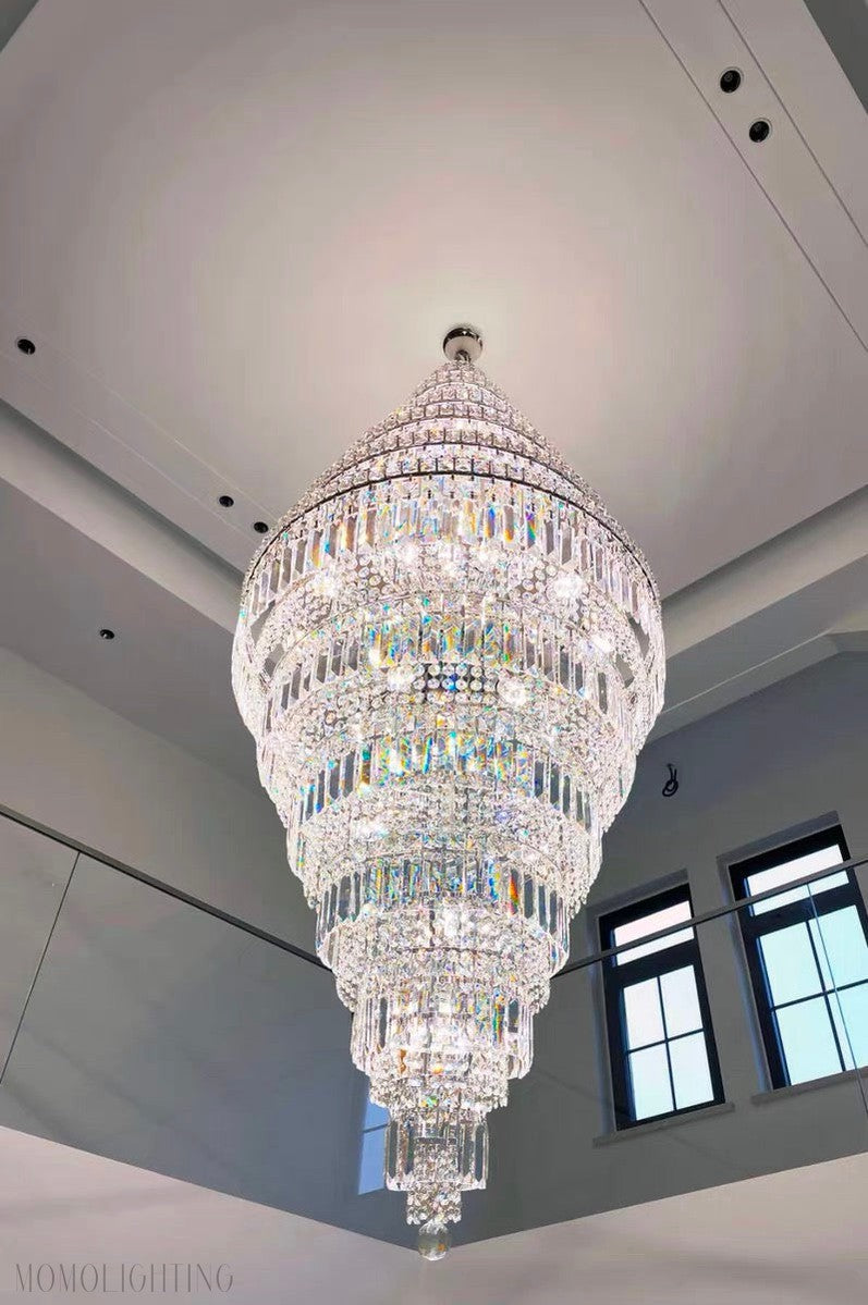 Chrome Extra Large Crystal Chandelier for Foyer Staircase Living Room Entrance Ceiling Light Fixture In Silver-MEET LIGHTING