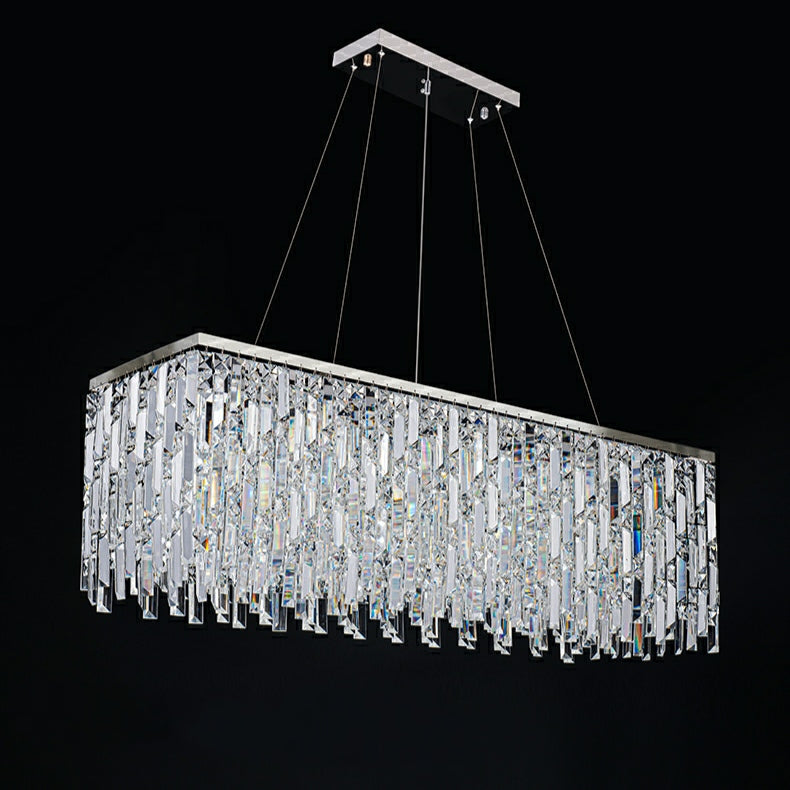 Chrome/ Silver Decorative Kitchen Island Lighting Crystal Rectangle Chandelier For Long Dining Table Round Pendant Light Fixture For Living Room-MEET LIGHTING
