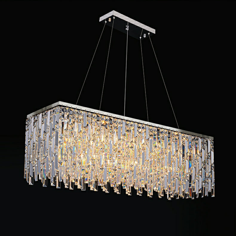Chrome/ Silver Decorative Kitchen Island Lighting Crystal Rectangle Chandelier For Long Dining Table Round Pendant Light Fixture For Living Room-MEET LIGHTING