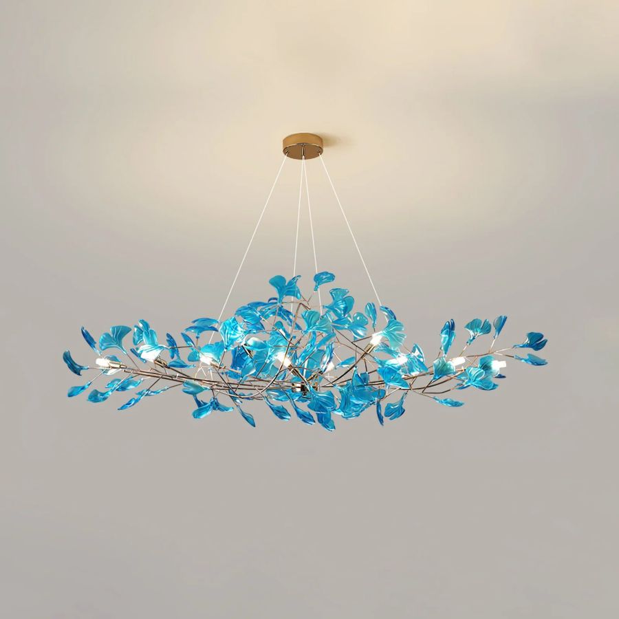 Colorful Glass Ginkgo Leaf Chandelier-Meet Lighting