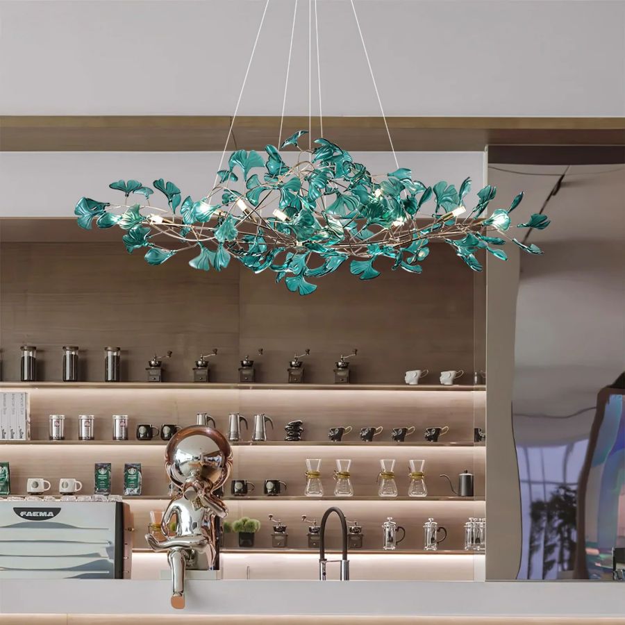 Colorful Glass Ginkgo Leaf Chandelier-Meet Lighting