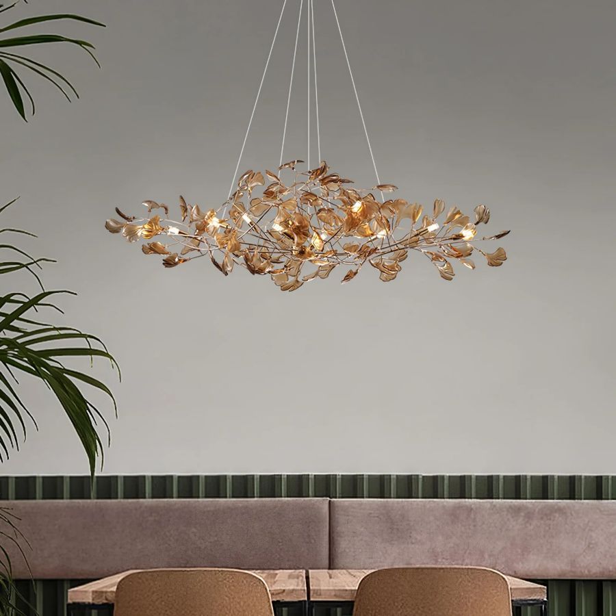 Colorful Glass Ginkgo Leaf Chandelier-Meet Lighting