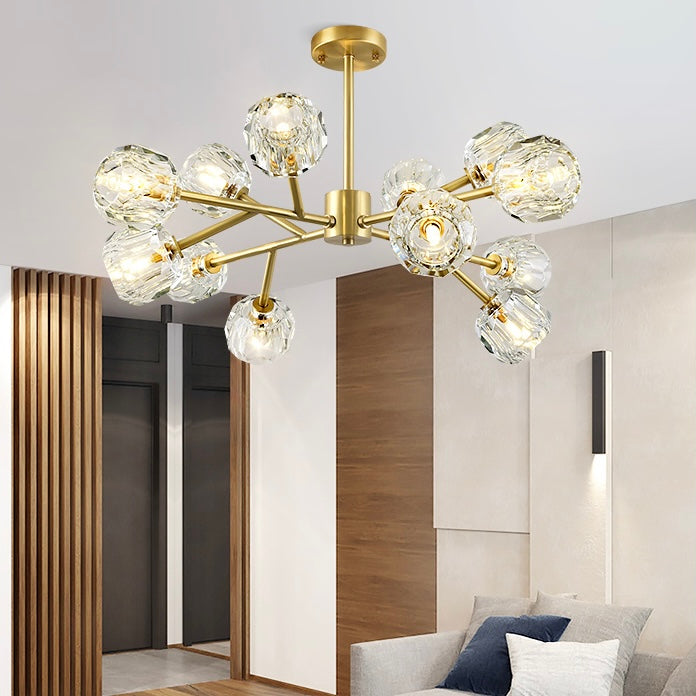 Brass Sputnik Chandelier With K9 Crystals Modern Ceiling Light Fixture-MEET LIGHTING
