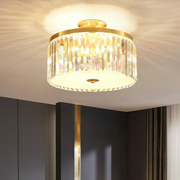 D16" LED Decorative Round Ceiling Lighting Fixture Mini Living/ Bedroom Gold Flush Mount Crystal Chandelier-MEET LIGHTING