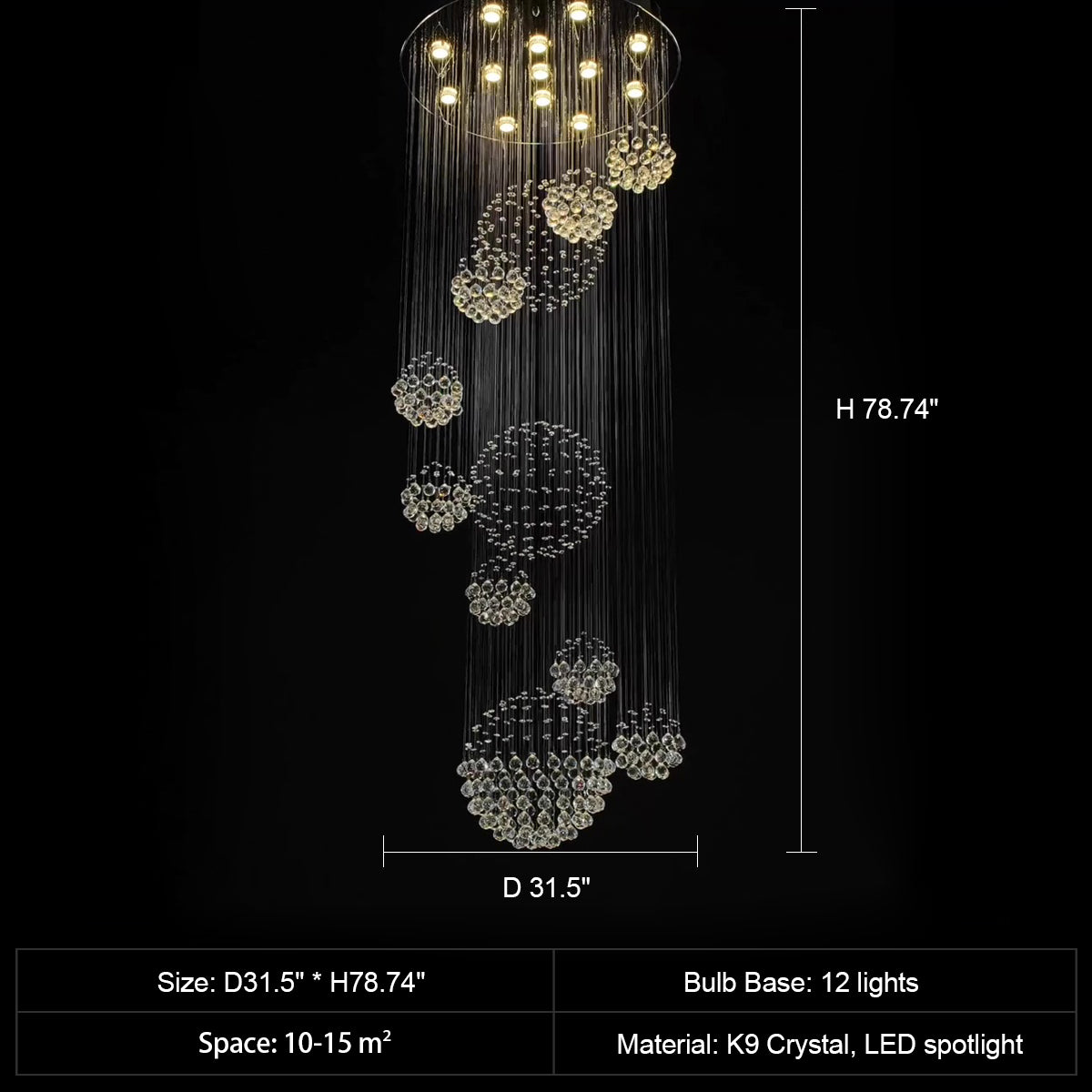 Stately Duplex Crystal Chandelier Spiral Raindrop Globe Shape Ceiling Hanging Light for Entryway/Staircase-MEET LIGHTING