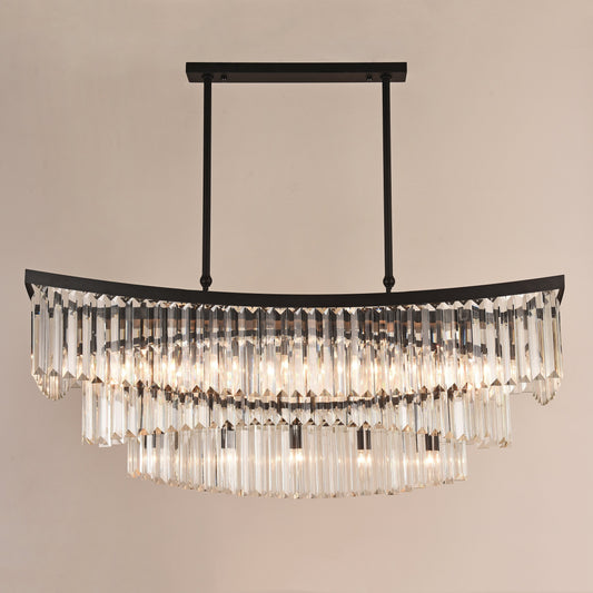 Roundel Rectangular Odeon Fringe Crystal Chandelier