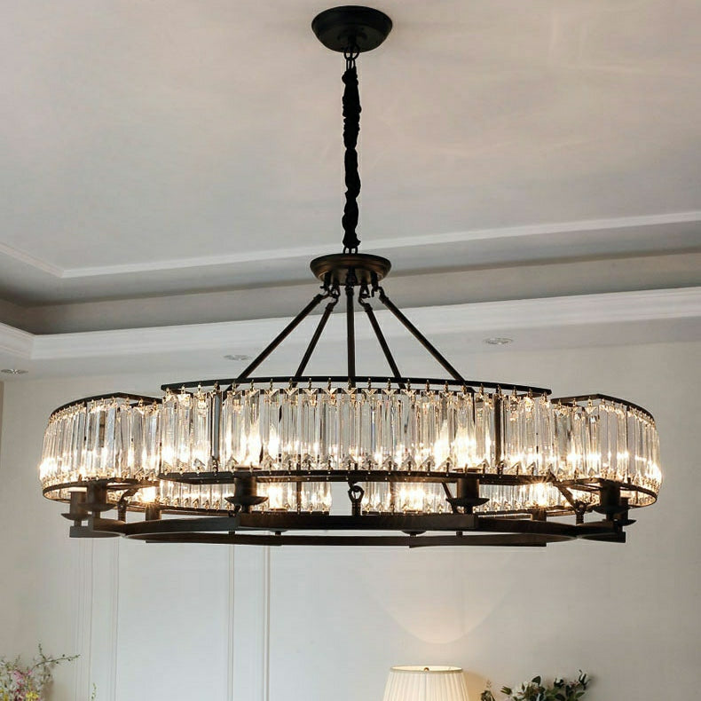 Decorative 6/ 8/ 10/ 12-Light Crystal Ceiling Chandelier Triangular Prism Island Light Fixture Metal Shade for Living Room-MEET LIGHTING