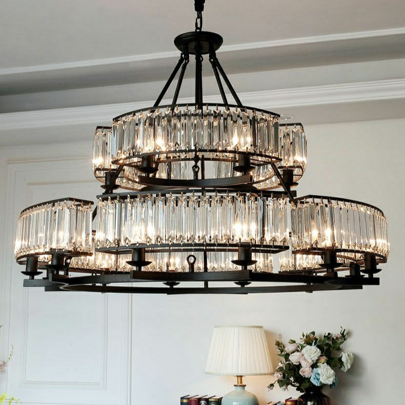 Decorative 6/ 8/ 10/ 12-Light Crystal Ceiling Chandelier Triangular Prism Island Light Fixture Metal Shade for Living Room-MEET LIGHTING