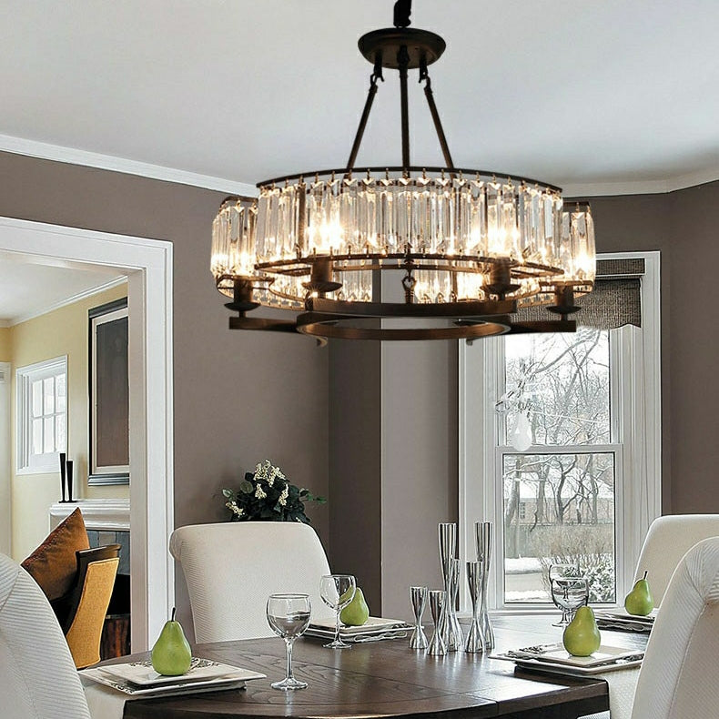 Decorative 6/ 8/ 10/ 12-Light Crystal Ceiling Chandelier Triangular Prism Island Light Fixture Metal Shade for Living Room-MEET LIGHTING