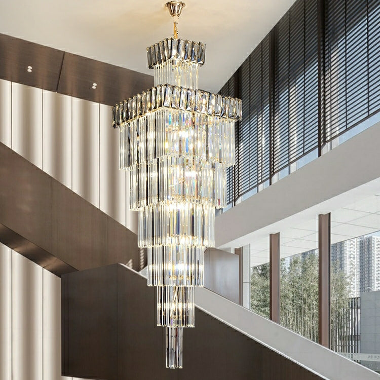 Extra Large Vertical Crystal Staircase Chandelier Foyer Ceiling Light Fixture in Gray/Amber Brim-MEET LIGHTING