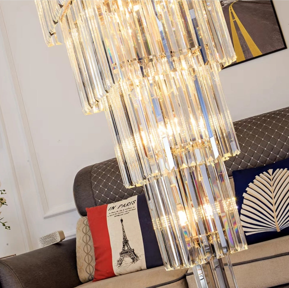 Extra Large Vertical Crystal Staircase Chandelier Foyer Ceiling Light Fixture in Gray/Amber Brim-MEET LIGHTING