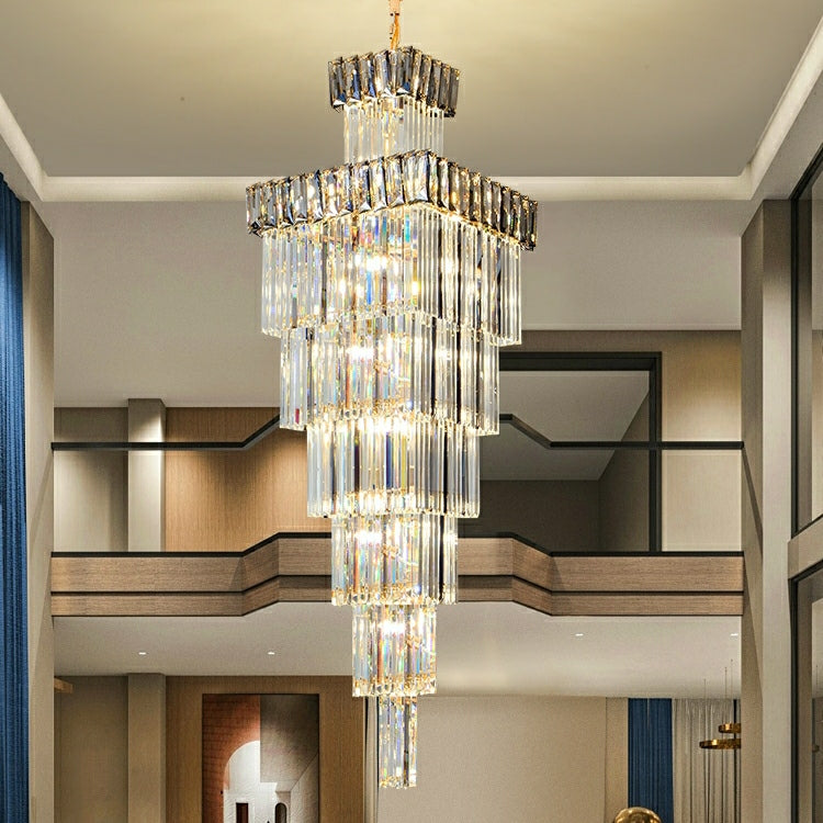 Extra Large Vertical Crystal Staircase Chandelier Foyer Ceiling Light Fixture in Gray/Amber Brim-MEET LIGHTING