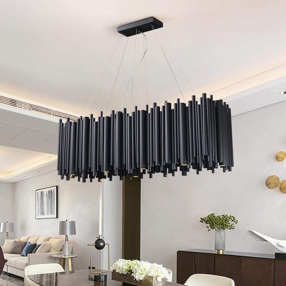 Dore Black Tubular Rectangle Chandelier 32" 40"-MEET LIGHTING