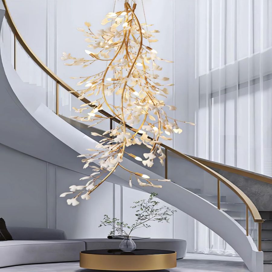 Drooping Ceramic Ginkgo Leaf Chandelier-MEET LIGHTING