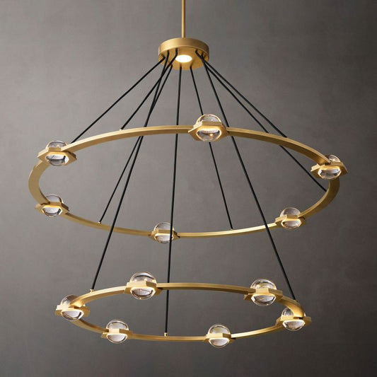 Eclate Two-Tier Round Chandelier 48" chandeliers for dining room,chandeliers for stairways,chandeliers for foyer,chandeliers for bedrooms,chandeliers for kitchen,chandeliers for living room Rbrights Lacquered Burnished Brass  