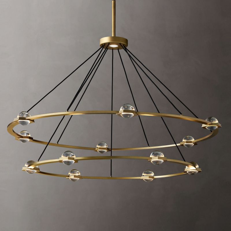 Eclate Two-Tier Round Chandelier 60" chandeliers for dining room,chandeliers for stairways,chandeliers for foyer,chandeliers for bedrooms,chandeliers for kitchen,chandeliers for living room Rbrights Lacquered Burnished Brass  
