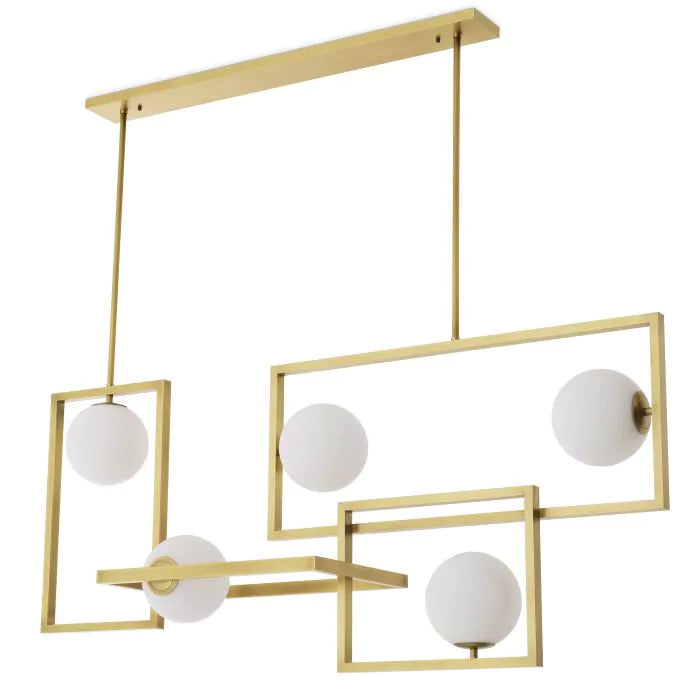 Tortora Modern Brass Alabaster Chandelier - Antique Brass Finish | White Glass