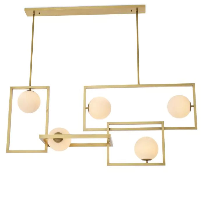 Tortora Modern Brass Alabaster Chandelier - Antique Brass Finish | White Glass