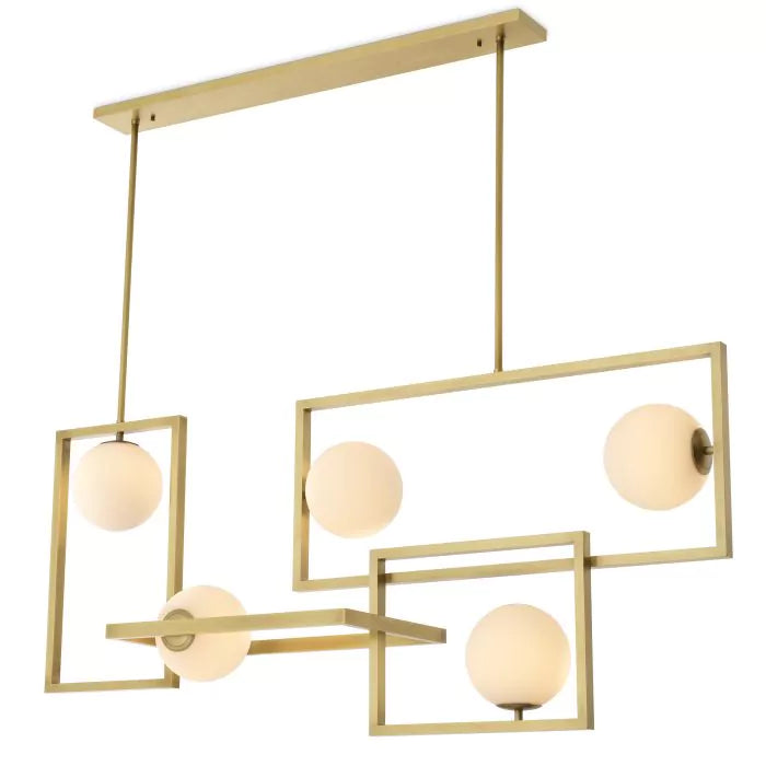 Tortora Modern Brass Alabaster Chandelier - Antique Brass Finish | White Glass