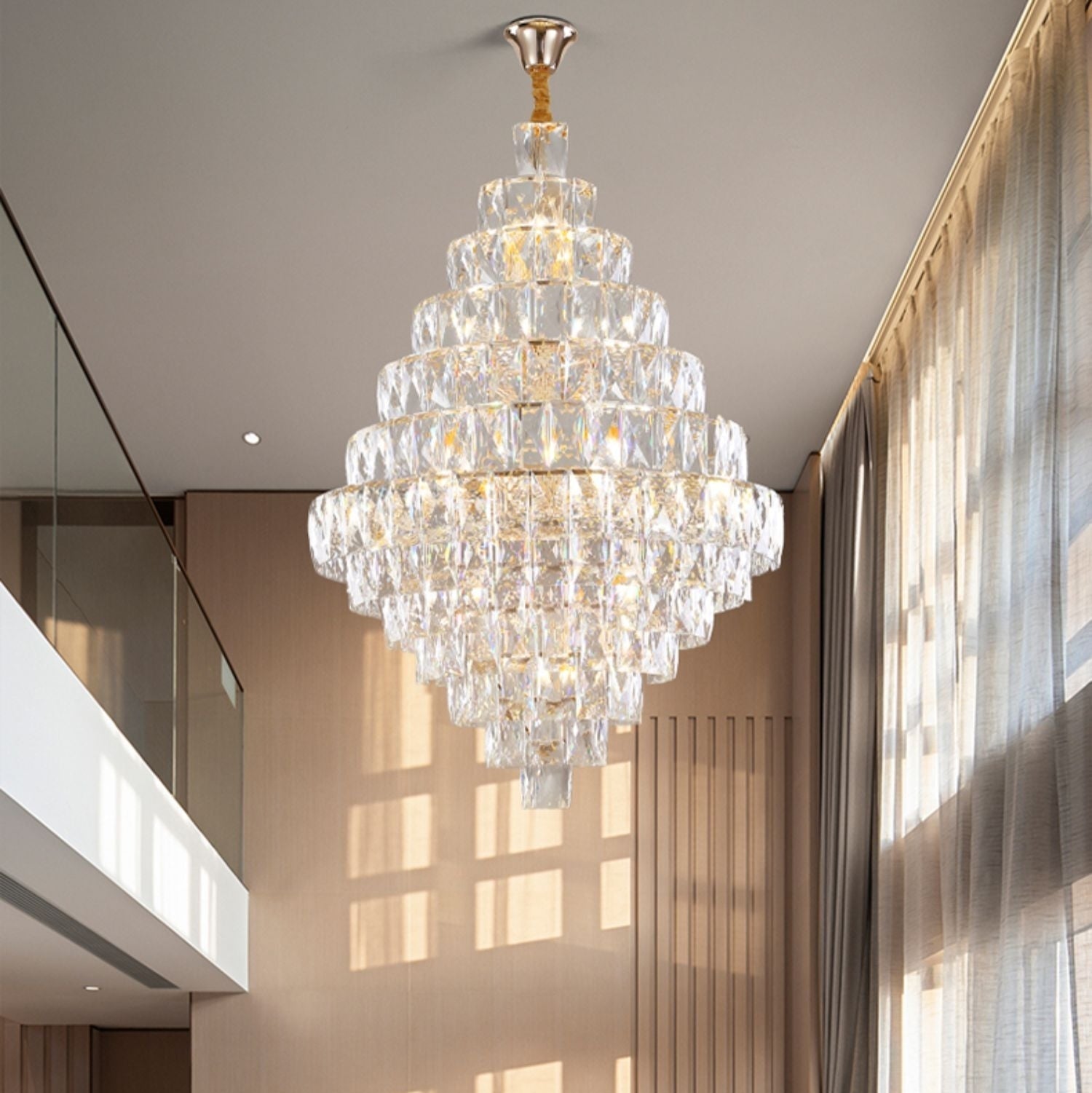 Extra Large Foyer Pure Crystal Ceiling Light Fixture Living Room Entrance Staircase Chandelier-MEET LIGHTING