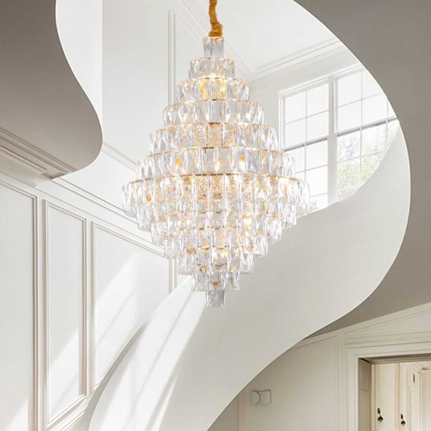 Extra Large Foyer Pure Crystal Ceiling Light Fixture Living Room Entrance Staircase Chandelier-MEET LIGHTING