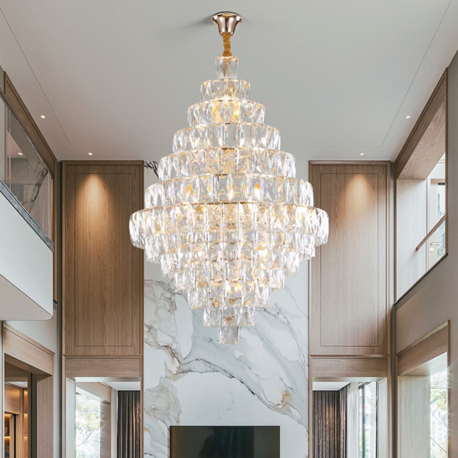 Extra Large Foyer Pure Crystal Ceiling Light Fixture Living Room Entrance Staircase Chandelier-MEET LIGHTING