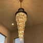 D47.2" * H196" Oversized Customization Vertical Long Crystal 2 Story Foyer Hallway Chandelier Spiral Staircase High Ceiling Lighting Fixture In Black/ Gold Finish