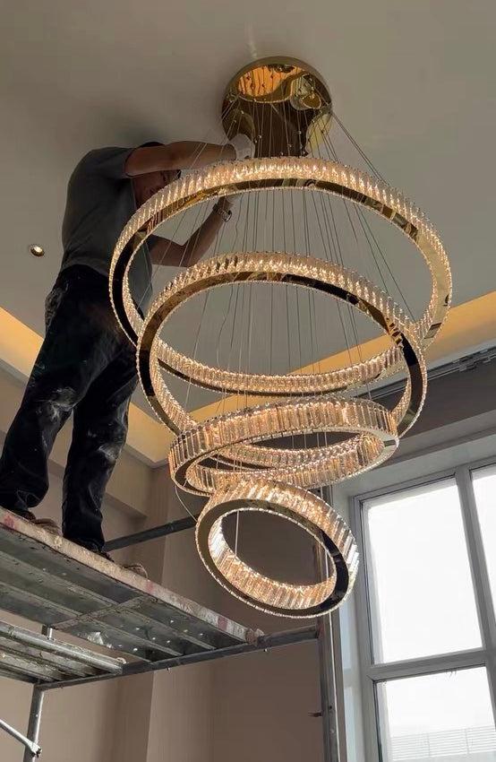 Modern Front Entryway Chandelier 3/4/5/6/7 Rings Crystal Gold/ Chrome Finish Ceiling Lamp-MEET LIGHTING