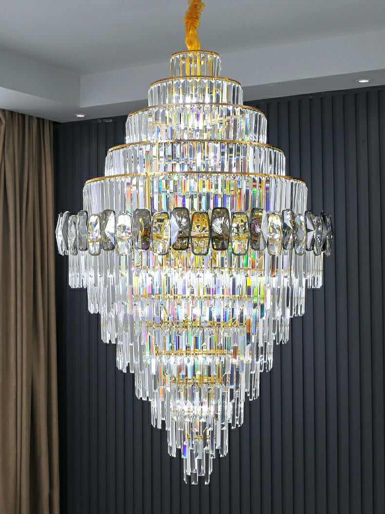 Fashion Large Staircase Chandelier For Foyer Living Room Entrance Crystal Ceiling Light Fixture In Gold Finish-MEET LIGHTING