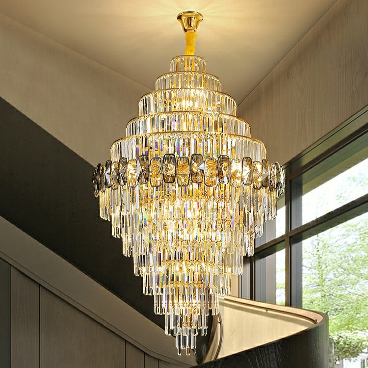 Fashion Large Staircase Chandelier For Foyer Living Room Entrance Crystal Ceiling Light Fixture In Gold Finish-MEET LIGHTING