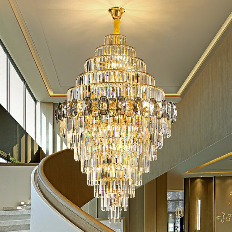 Fashion Large Staircase Chandelier For Foyer Living Room Entrance Crystal Ceiling Light Fixture In Gold Finish-MEET LIGHTING