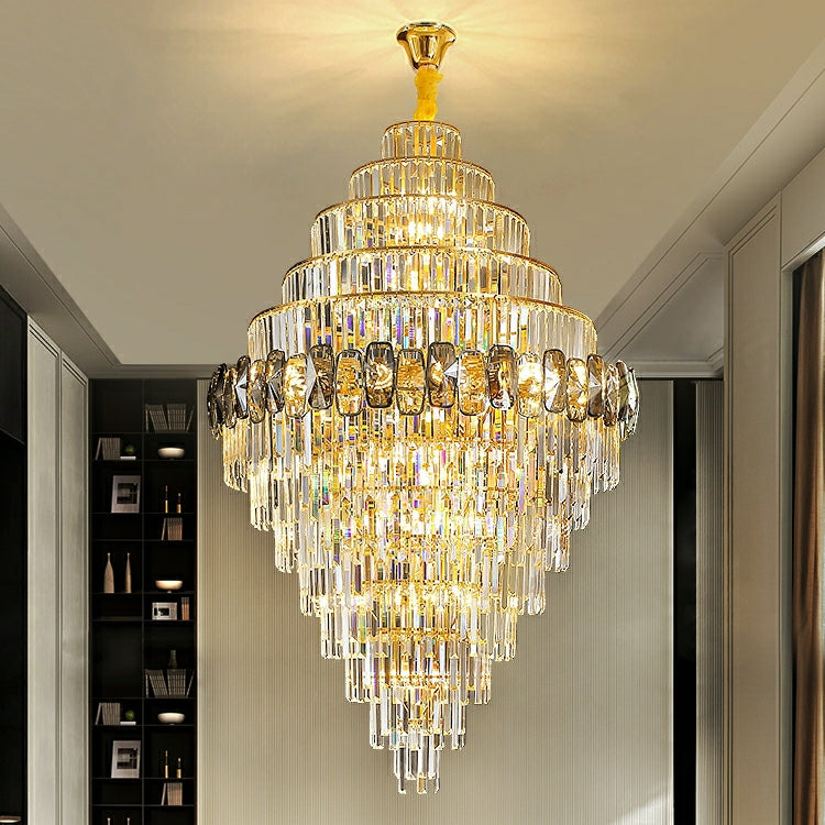 Fashion Large Staircase Chandelier For Foyer Living Room Entrance Crystal Ceiling Light Fixture In Gold Finish-MEET LIGHTING